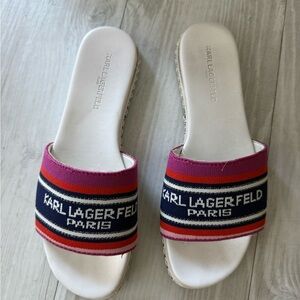 Karl Lagerfeld Women's Striped Slide Sandals - Pink and Black